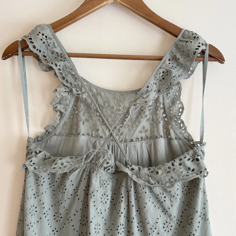 Current Air Sage Green Tiered Eyelet Midi Dress XS Anthropologie - Picture 6 of 9